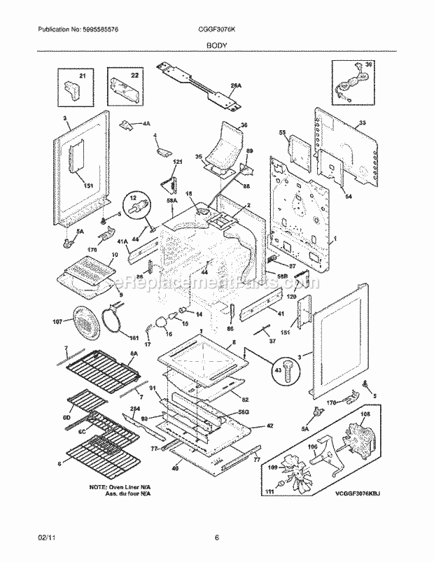 Frigidaire CGGF3076KBJ Range Body Diagram