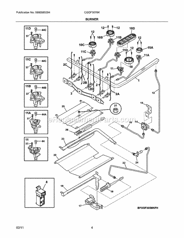 Frigidaire CGGF3076KWH Range Burner Diagram