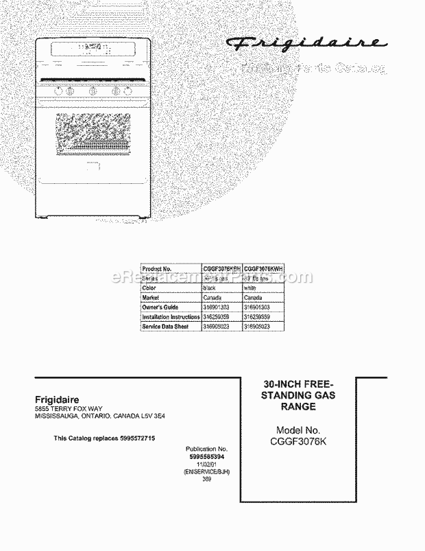 Frigidaire CGGF3076KWH Range Page D Diagram