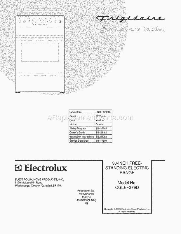 Frigidaire CGLEF379DCE Freestanding, Electric Electric Range Page C Diagram