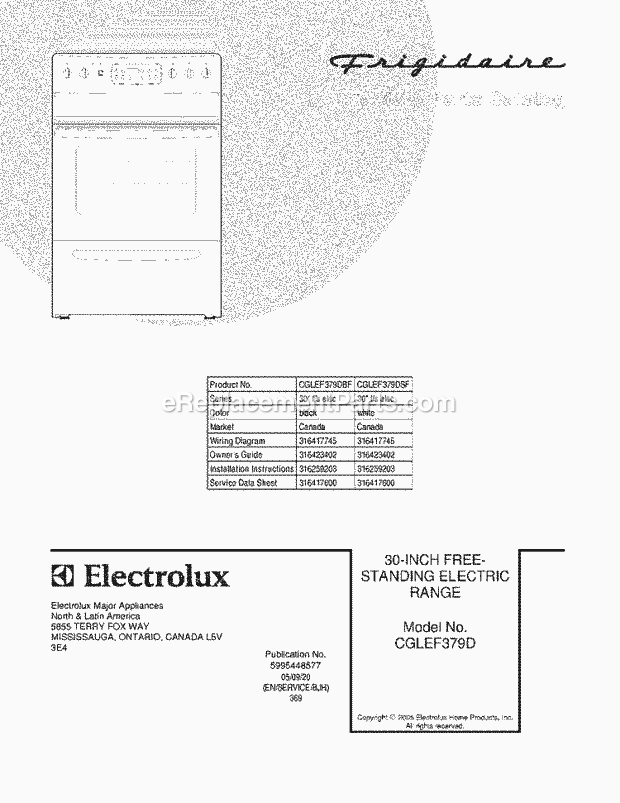 Frigidaire CGLEF379DSF Freestanding, Electric Electric Range Page C Diagram