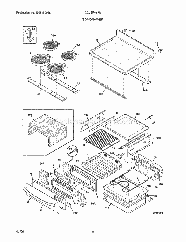 Frigidaire CGLEFM97DBF Freestanding, Electric Electric Range Top / Drawer Diagram