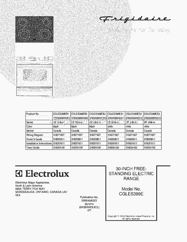 Frigidaire CGLES389ES2 Slide-In, Electric Electric Range Page C Diagram