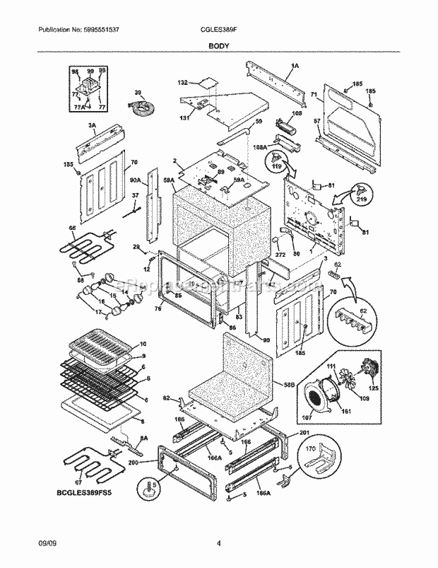 Frigidaire CGLES389FB5 Range Body Diagram