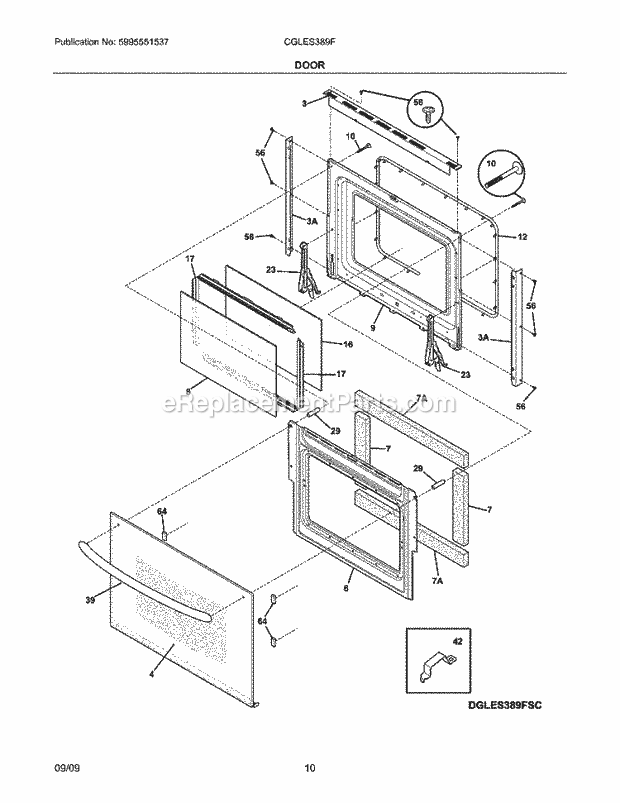 Frigidaire CGLES389FB5 Range Door Diagram