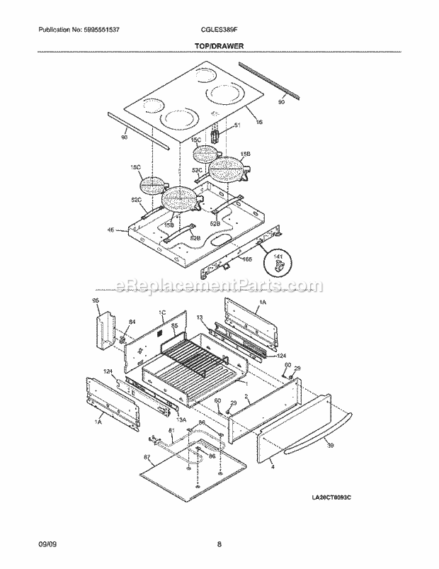 Frigidaire CGLES389FB5 Range Top/Drawer Diagram