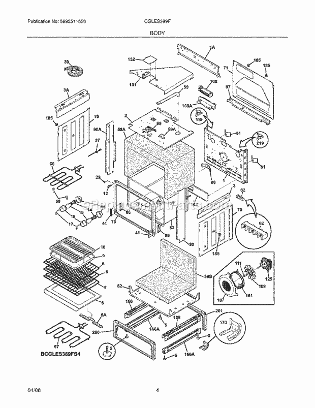 Frigidaire CGLES389FS4 Electric Range Body Diagram