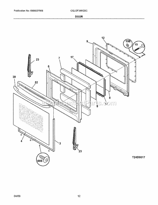 Frigidaire CGLGF386GSC Range Door Diagram