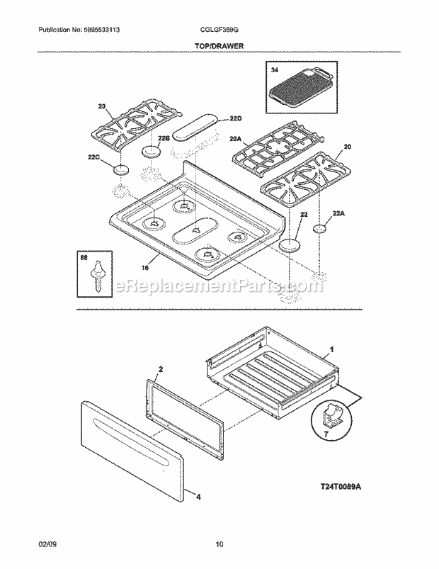 Frigidaire CGLGF389GBC Range Top/Drawer Diagram