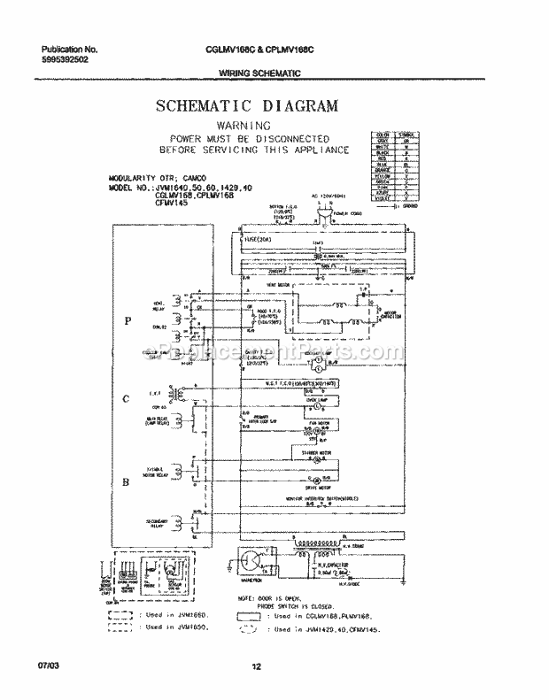 Frigidaire CGLMV168CQ1 Microwave Hood Combo Microwave Page H Diagram