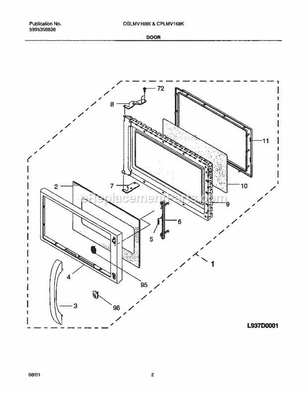 Frigidaire CGLMV168KB1 Microwave Hood Combo Microwave Door Diagram