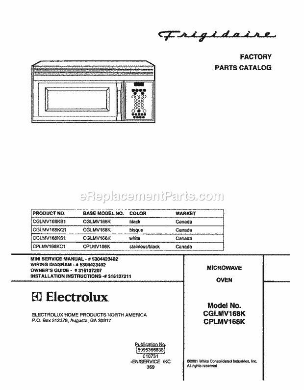 Frigidaire CGLMV168KQ1 Microwave Hood Combo Microwave Page C Diagram