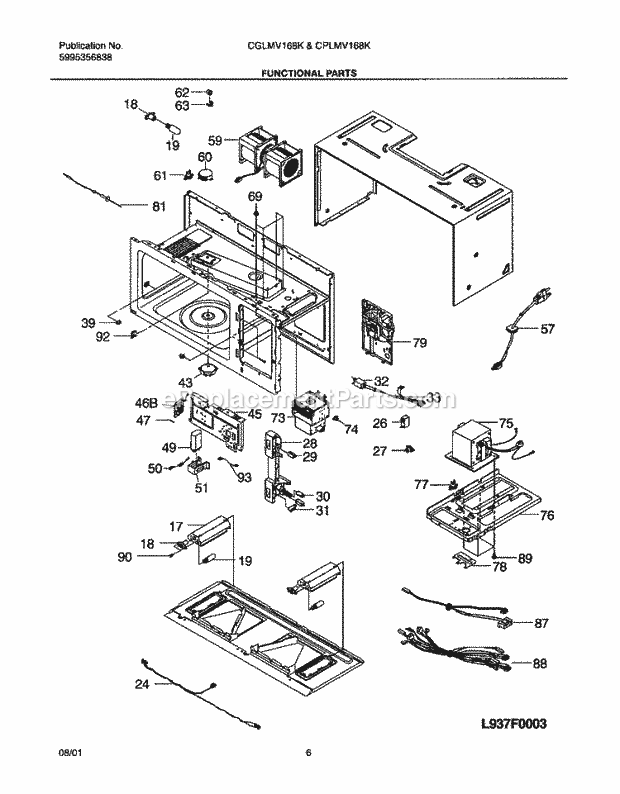 Frigidaire CGLMV168KQ1 Microwave Hood Combo Microwave Functional Parts Diagram