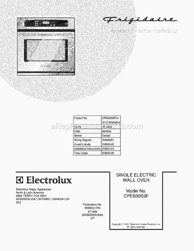 Frigidaire CPEB30S9FC4 Built-In, Electric Wall Oven Page C Diagram