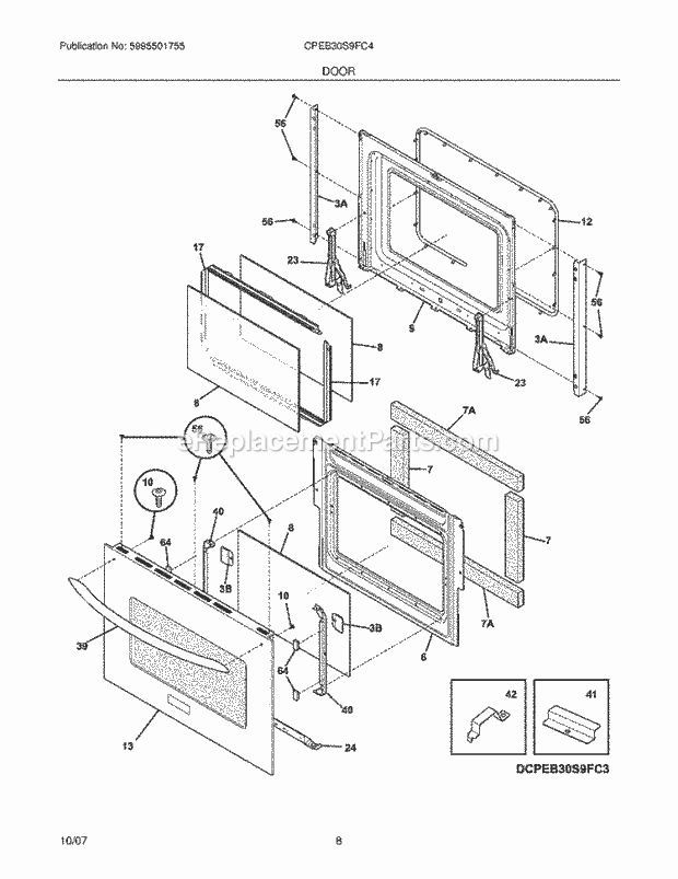 Frigidaire CPEB30S9FC4 Built-In, Electric Wall Oven Door Diagram