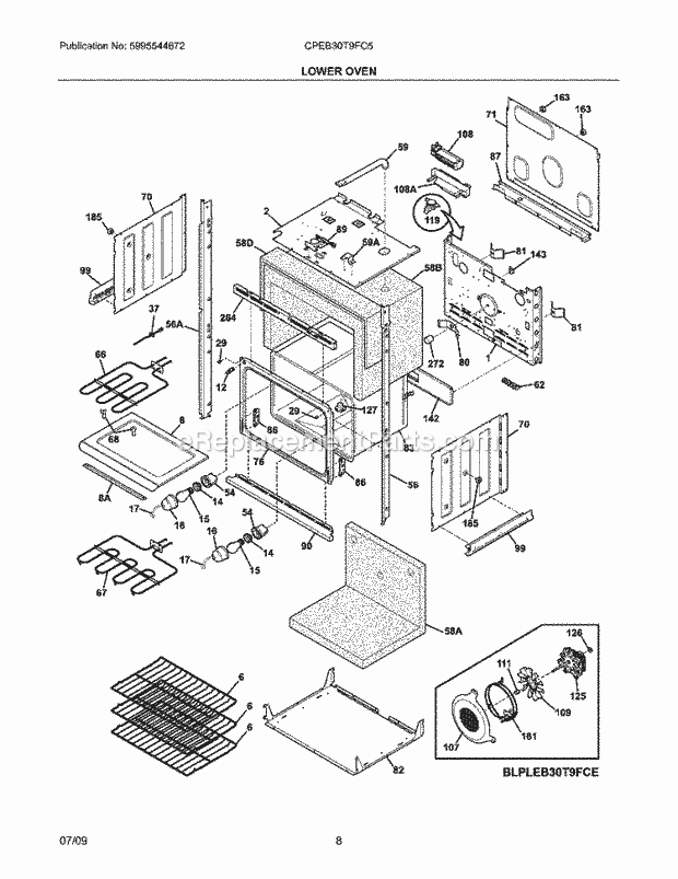 Frigidaire CPEB30T9FC5 Range Lower Oven Diagram