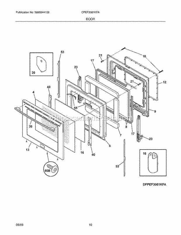 Frigidaire CPEF3081KFA Range Door Diagram