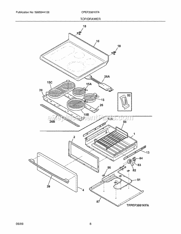 Frigidaire CPEF3081KFA Range Top/Drawer Diagram