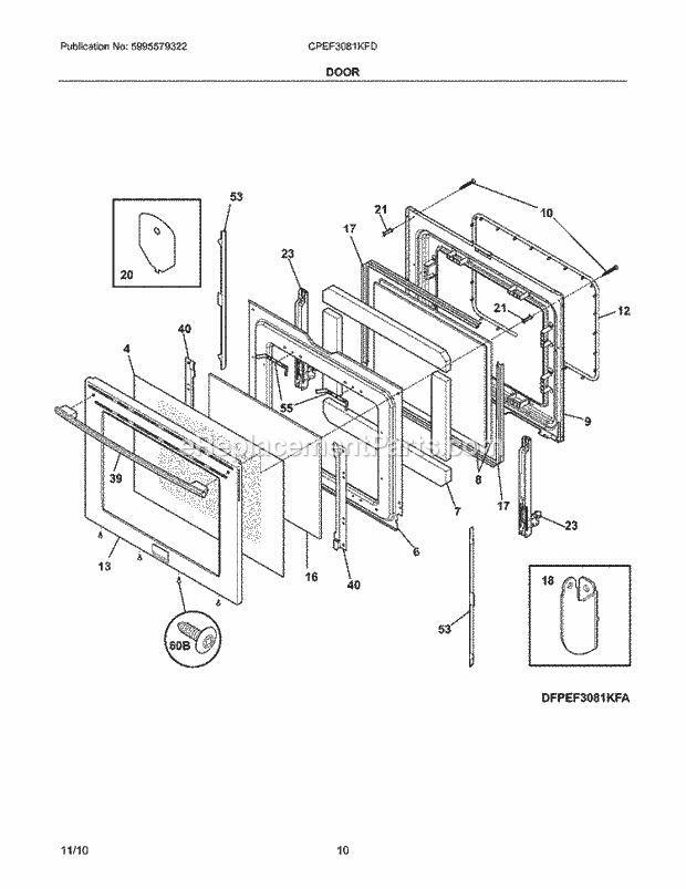 Frigidaire CPEF3081KFD Range Door Diagram