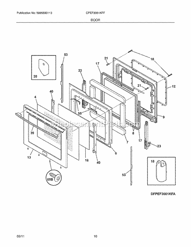 Frigidaire CPEF3081KFF Range Door Diagram