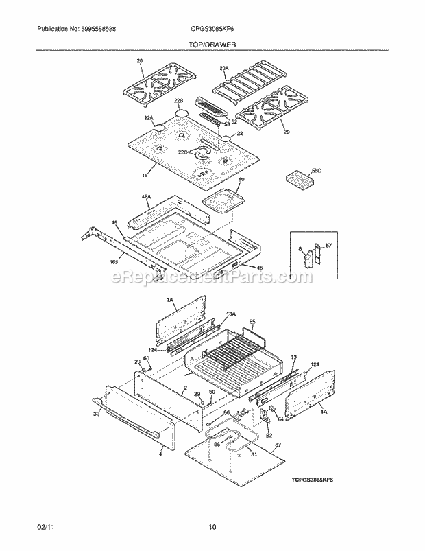 Frigidaire CPGS3085KF6 Range Top/Drawer Diagram