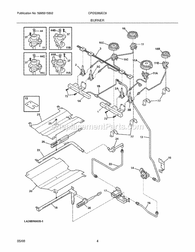 Frigidaire CPGS389EC9 Range Burner Diagram