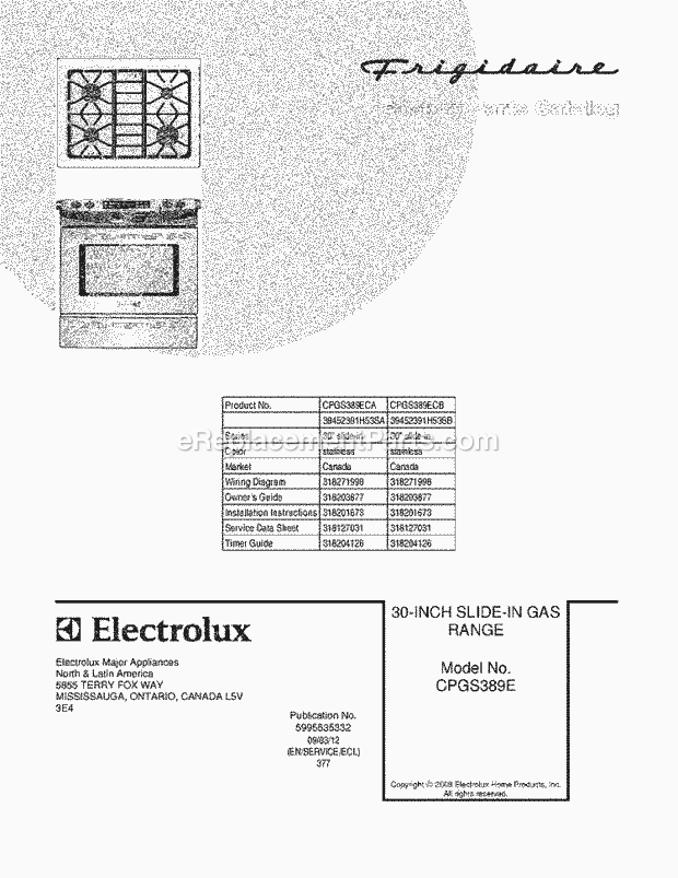 Frigidaire CPGS389ECB Range Page D Diagram