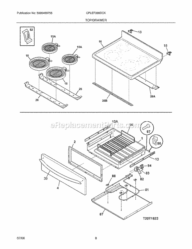 Frigidaire CPLEF398DCK Freestanding, Electric Electric Range Top / Drawer Diagram