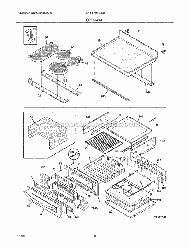 Frigidaire CPLEFM99ECH Freestanding, Electric Electric Range Top / Drawer Diagram