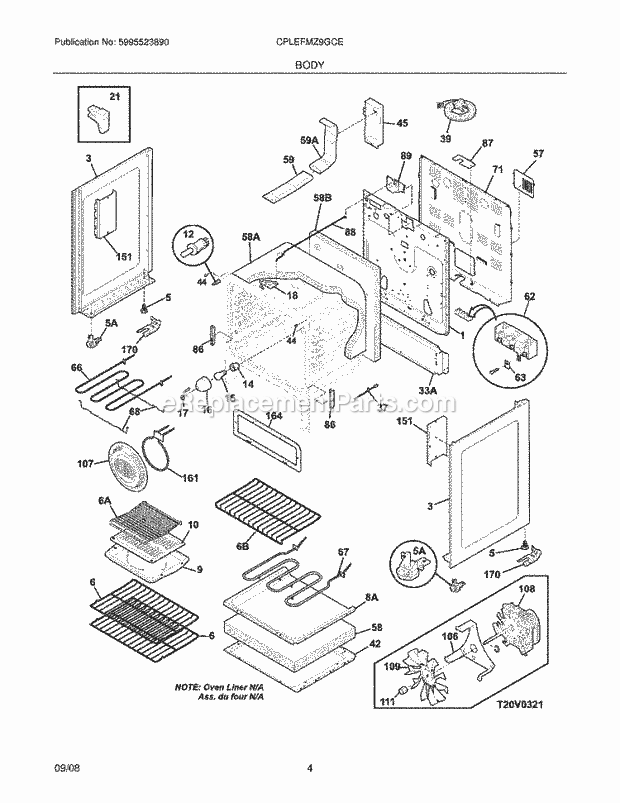 Frigidaire CPLEFMZ9GCE Range Body Diagram