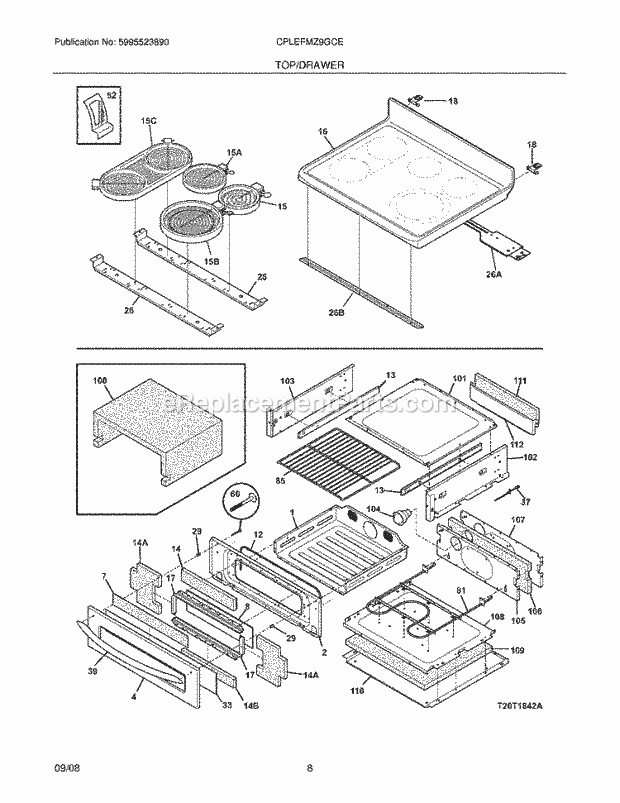 Frigidaire CPLEFMZ9GCE Range Top/Drawer Diagram