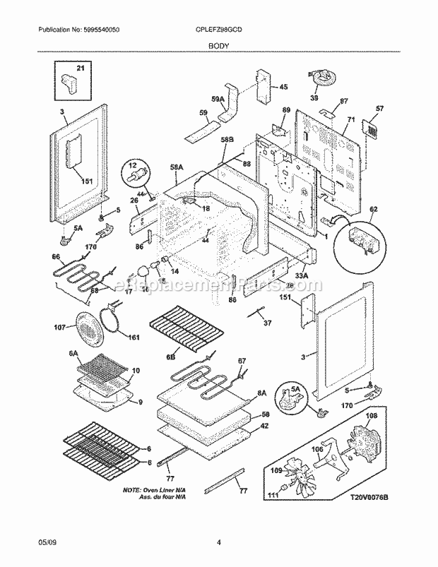 Frigidaire CPLEFZ98GCD Range Body Diagram