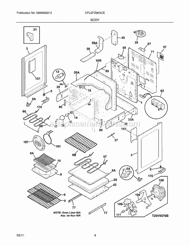 Frigidaire CPLEFZ98GCE Range Body Diagram