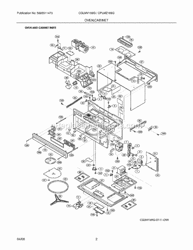 Frigidaire CPLMZ169GCA Microwave Hood Combo Microwave/Hood Combo Oven, Cabinet Diagram