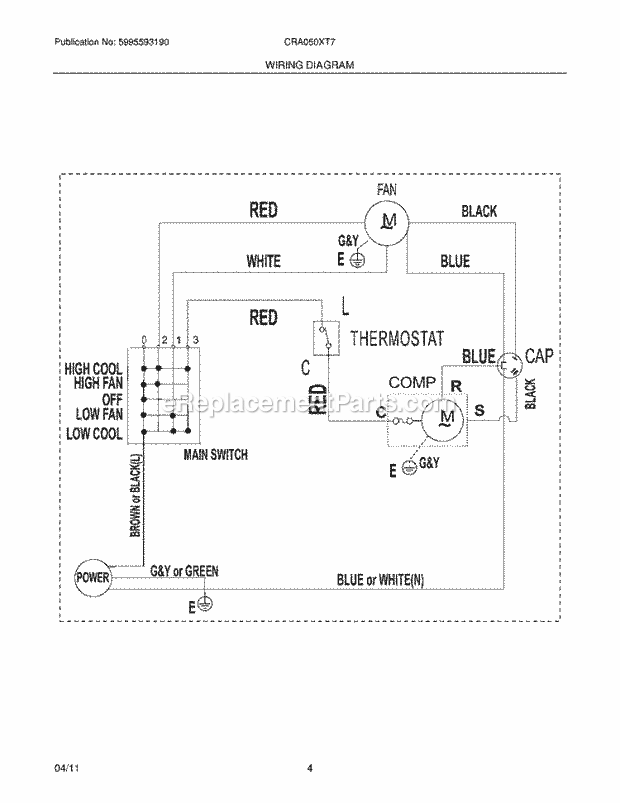 Frigidaire CRA050XT720 Room Air Conditioner Page C Diagram