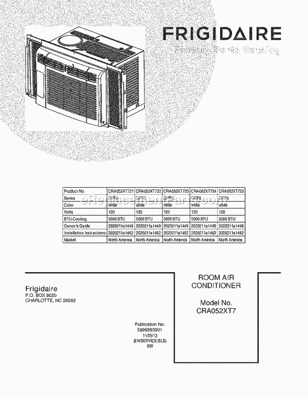 Frigidaire CRA052XT723 Room Air Conditioner Page B Diagram
