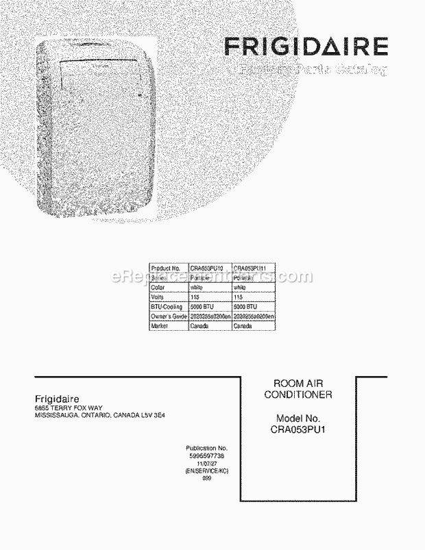 Frigidaire CRA053PU11 Air Conditioner Page B Diagram