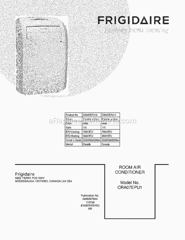 Frigidaire CRA07EPU11 Air Conditioner Page B Diagram