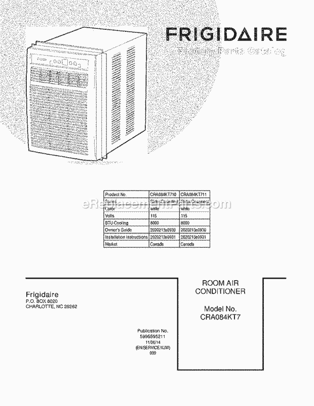 Frigidaire CRA084KT710 Room Air Conditioner Page B Diagram