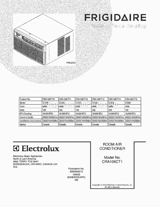 Frigidaire CRA106CT11 Air Conditioner Page B Diagram