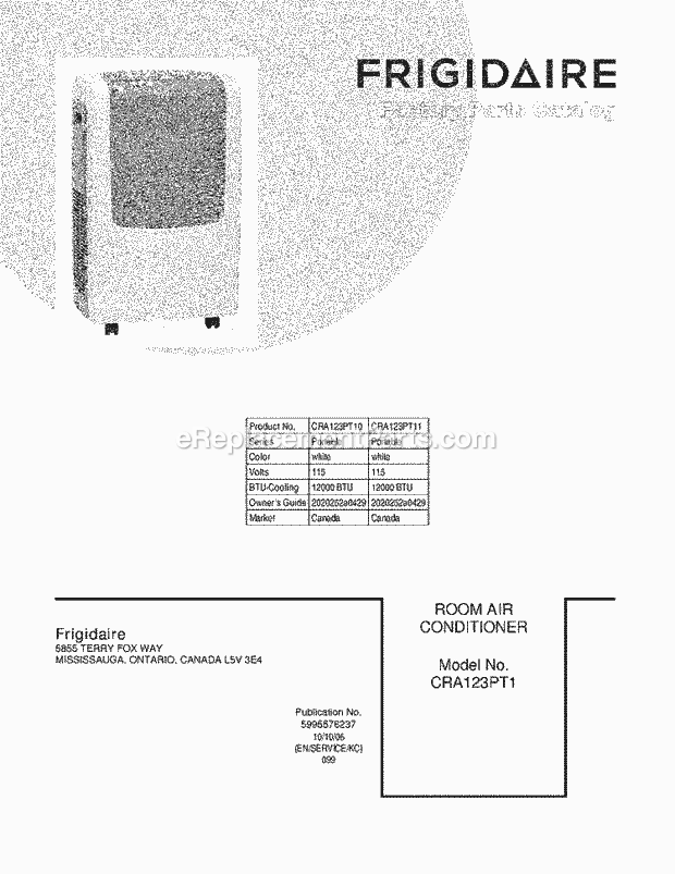 Frigidaire CRA123PT11 Air Conditioner Page B Diagram