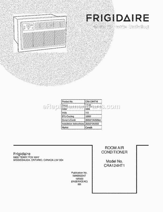 Frigidaire CRA124HT10 Air Conditioner Page B Diagram