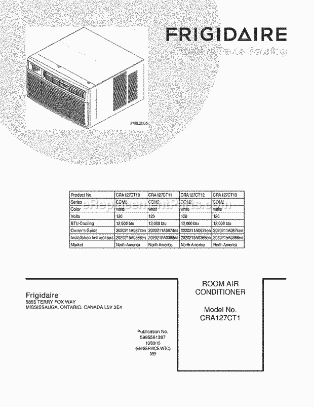 Frigidaire CRA127CT12 Air Conditioner Page B Diagram