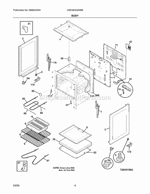 Frigidaire CRE3500GWBB Range Body Diagram