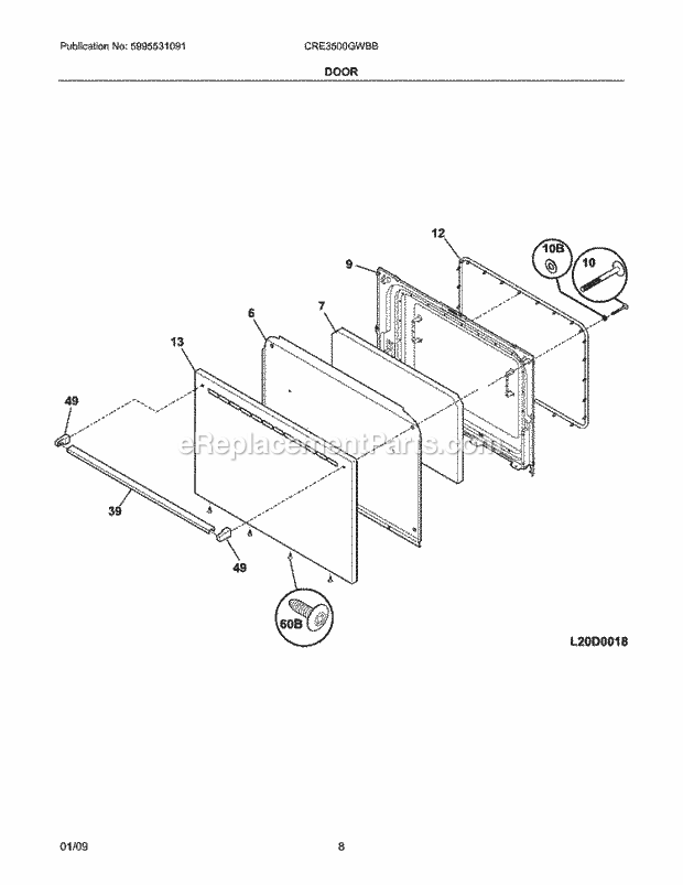 Frigidaire CRE3500GWBB Range Door Diagram