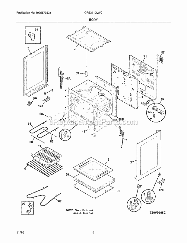 Frigidaire CRE3510LWC Range Body Diagram