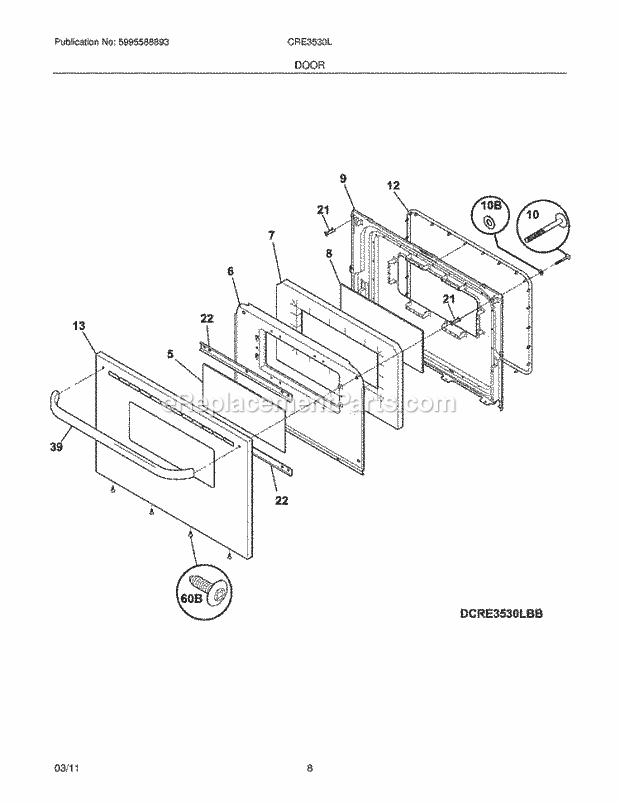 Frigidaire CRE3530LBD Range Door Diagram