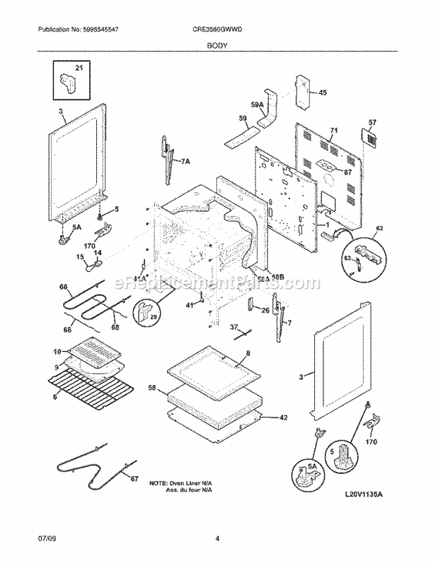 Frigidaire CRE3580GWWD Range Body Diagram