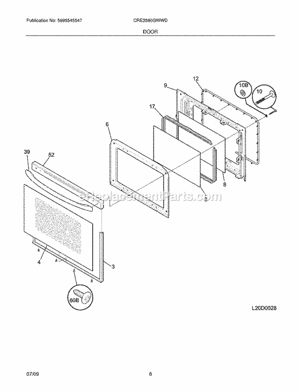 Frigidaire CRE3580GWWD Range Door Diagram