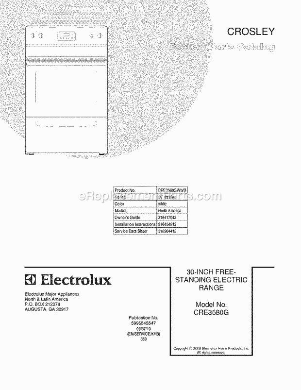 Frigidaire CRE3580GWWD Range Page E Diagram